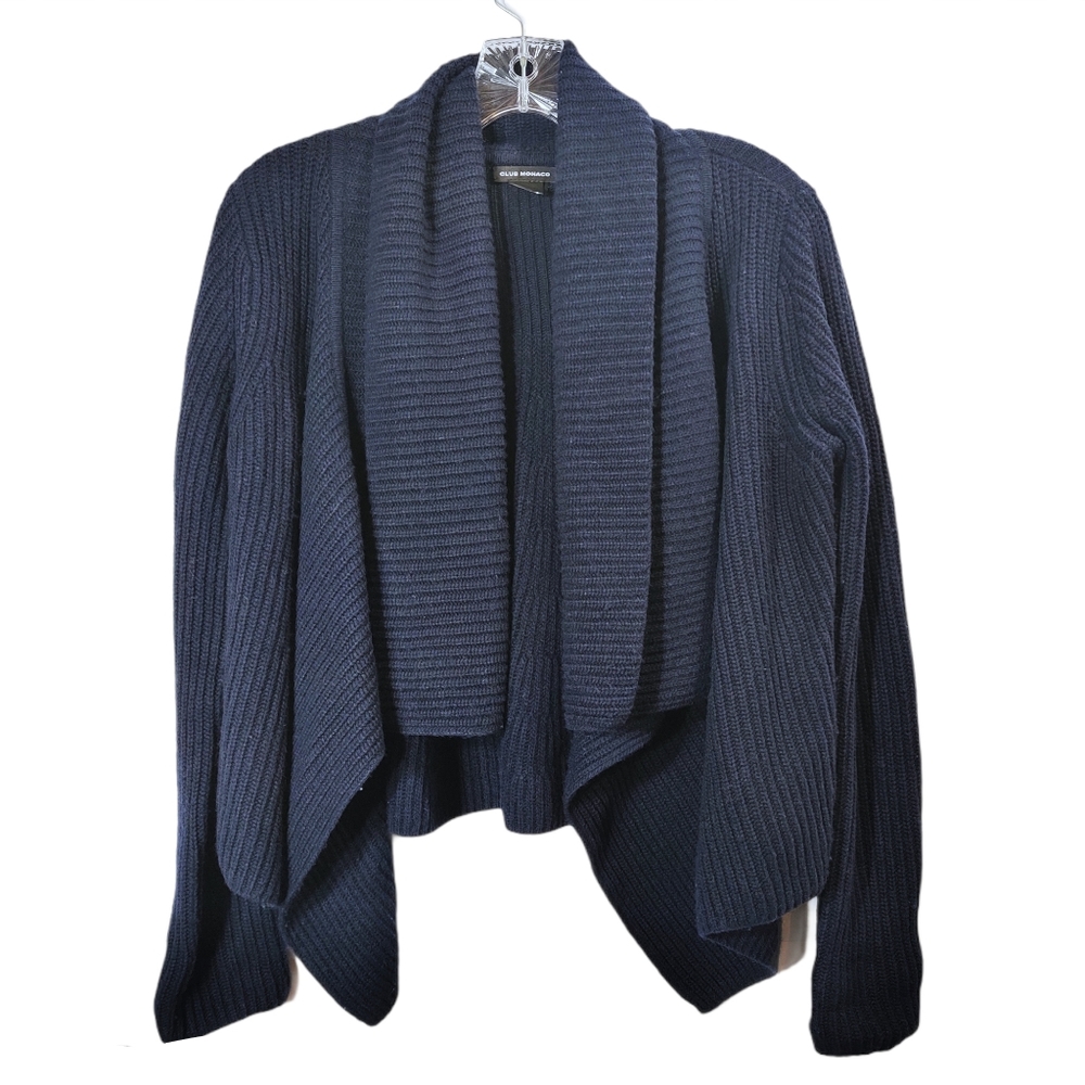 Club Monaco Navy Blue Cardigan Sweater Wool Cashmere Drape Front Womens Size XS